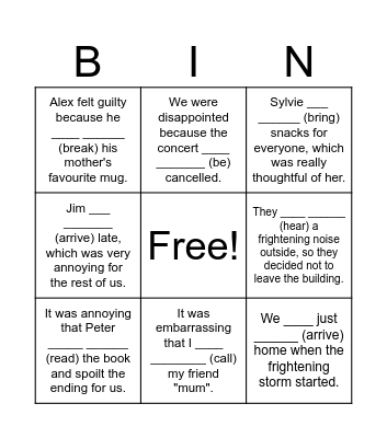 Past Perfect Bingo Card