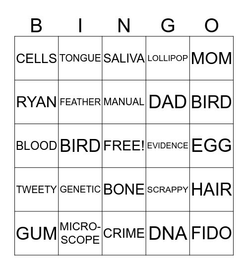 DNA Bingo Card