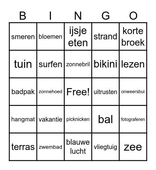 Zomerbingo Card