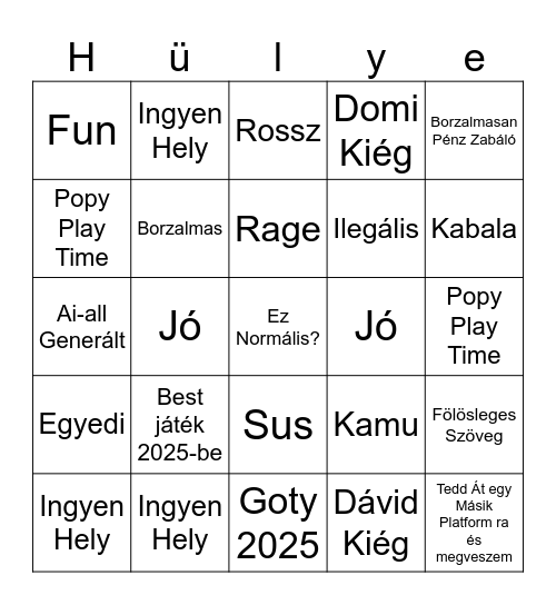 Hülye Roblox Bingo Card