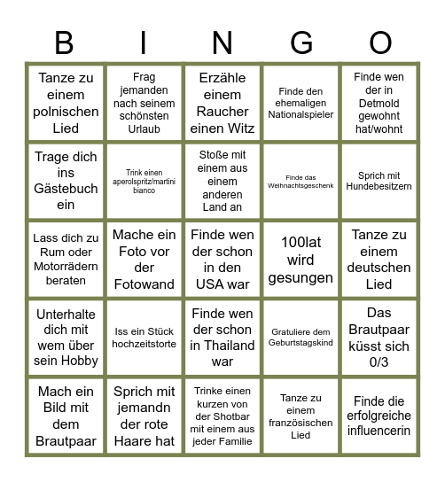 Hochzeits-Bingo Card