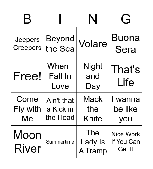 Steve's Music Bingo "Crooners" Bingo Card