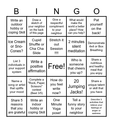 Health & Wellness Bingo Card