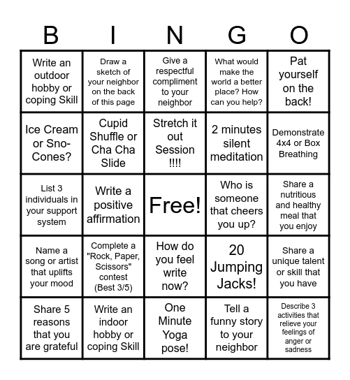 Health & Wellness Bingo Card