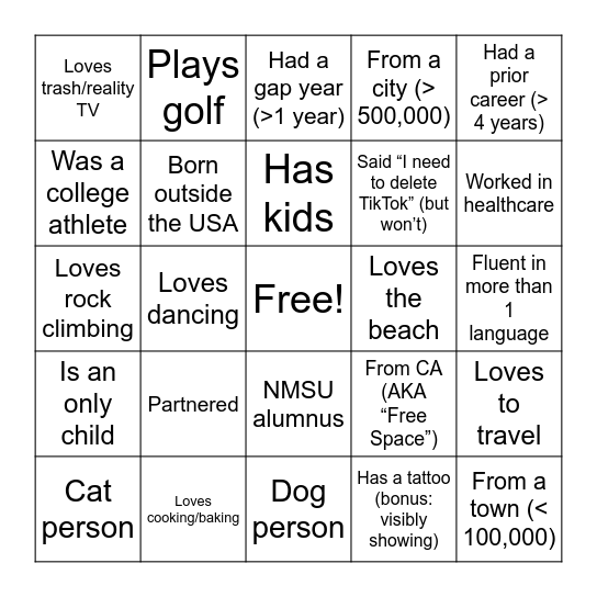 NM Class Bingo 2025 Bingo Card