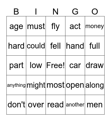 SONDAY VOCABULARY Bingo Card