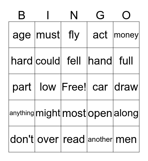 SONDAY VOCABULARY Bingo Card