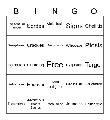 Skills Chapter 21 Physical Assessment Bingo Card