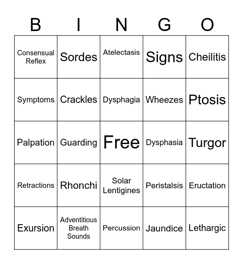 Skills Chapter 21 Physical Assessment Bingo Card