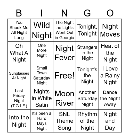 Steve's Music Bingo "The Nightman Cometh" Bingo Card