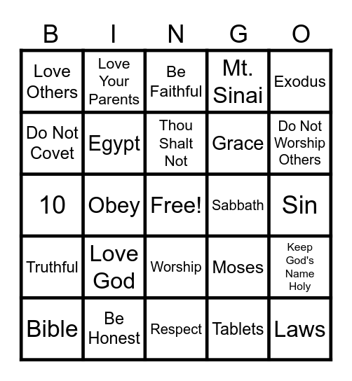 10 Commandments Bingo Card