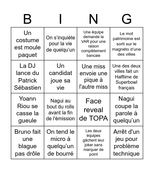 CHALALALALA Bingo Card