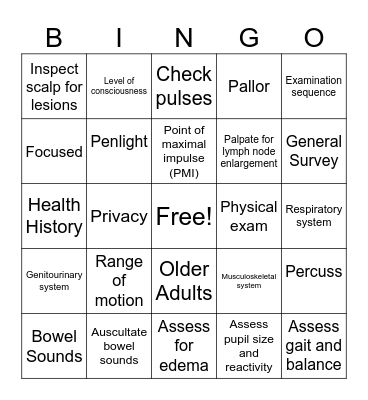 Assessment Bingo Card