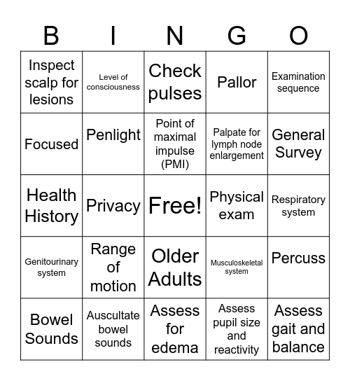 Assessment Bingo Card