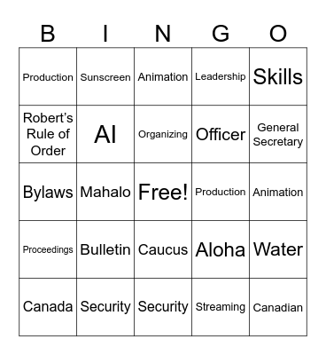 891 70th Quadrennial Bingo Card