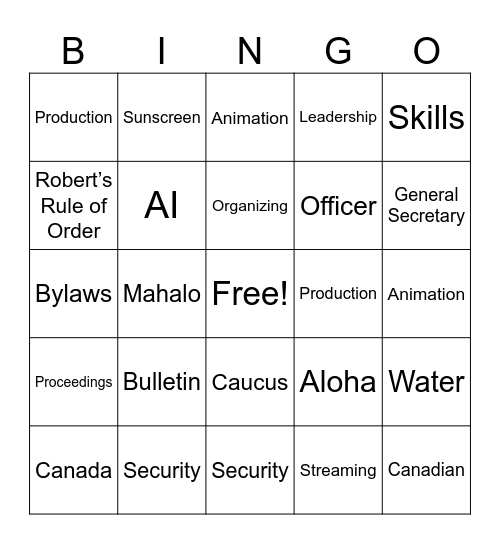 891 70th Quadrennial Bingo Card