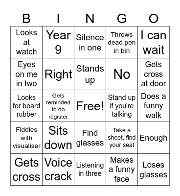 Mr O'Neill Bingo Card