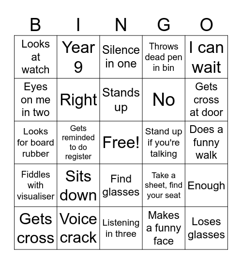 Mr O'Neill Bingo Card