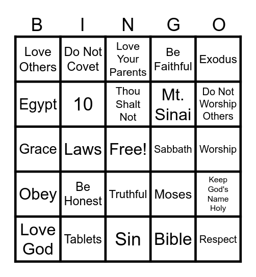 10 Commandments Bingo Card
