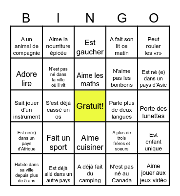 Bingo des connaissances! Bingo Card