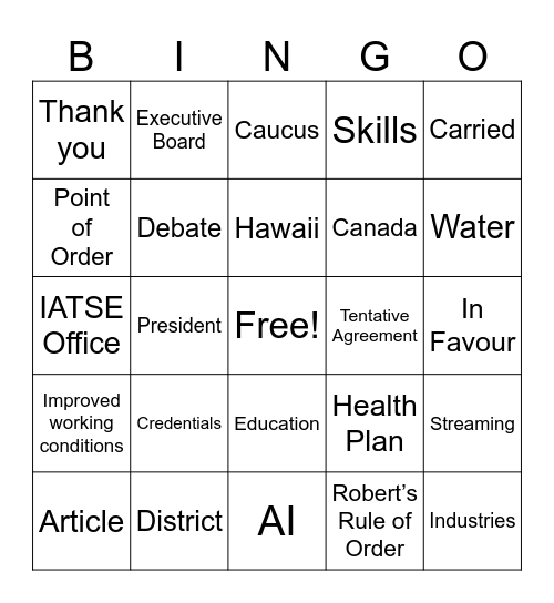 891 70th Quadrennial Convention Bingo Card