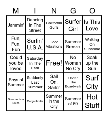 Songs of Summer Bingo Card