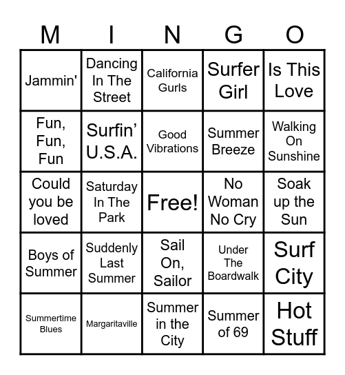 Songs of Summer Bingo Card