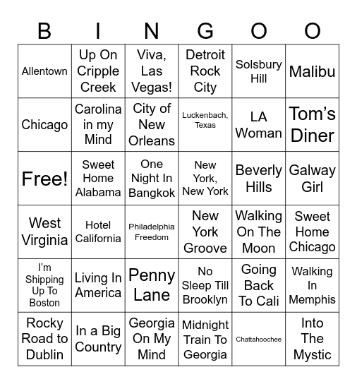Steve's Music Bingo "Oh the Places You'll Go" Bingo Card