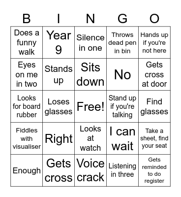 Mr O'Neill Bingo Card
