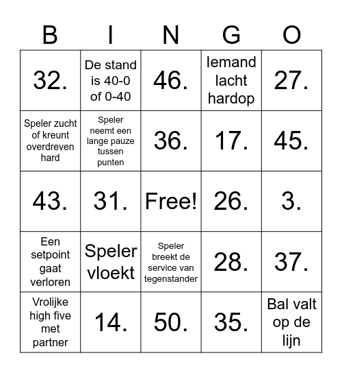 Tie-Breakers Love-30 Open Bingo Card