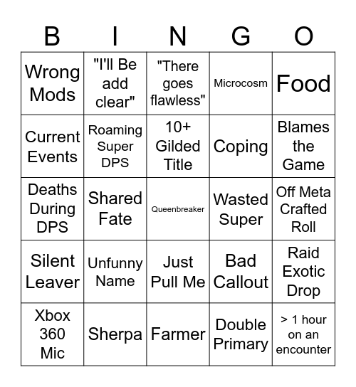 LFG Bingo Card