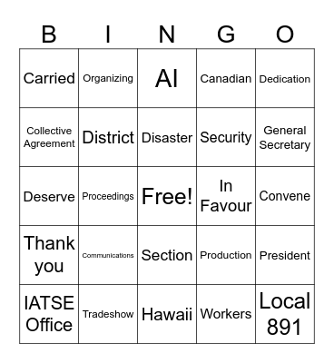 891 70th Quadrennial Convention Bingo Card