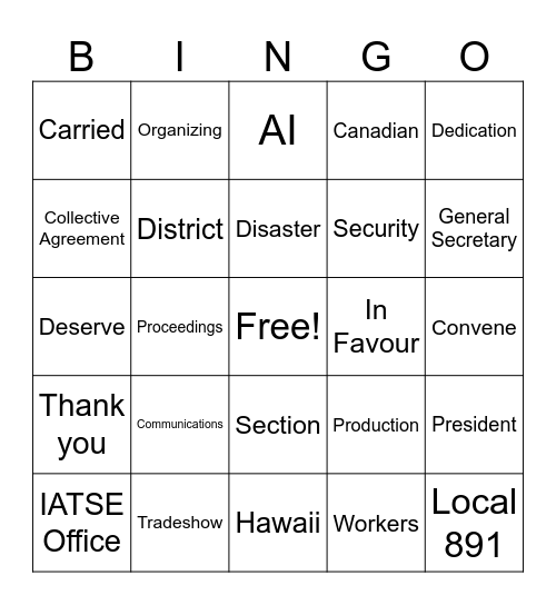 891 70th Quadrennial Convention Bingo Card