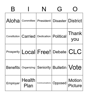 891 70th Quadrennial Convention Bingo Card