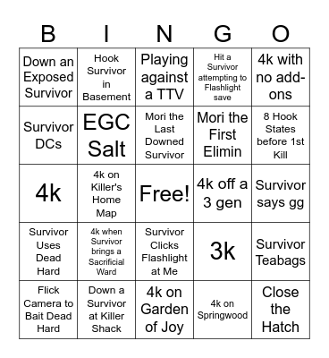DBD Killer Bingo Card