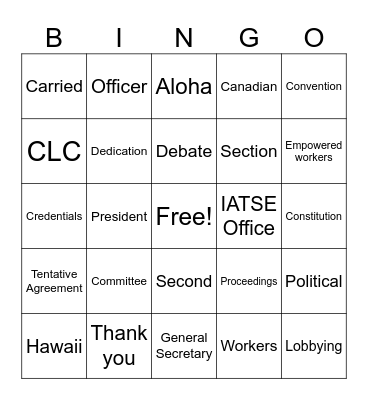 891 70th Quadrennial Convention Bingo Card