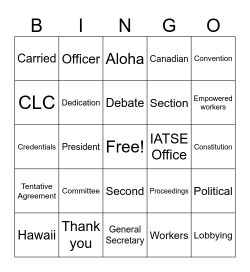 891 70th Quadrennial Convention Bingo Card