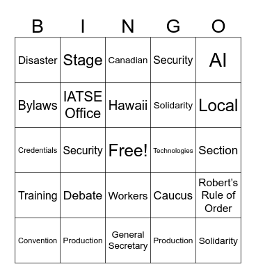 891 70th Quadrennial Convention Bingo Card
