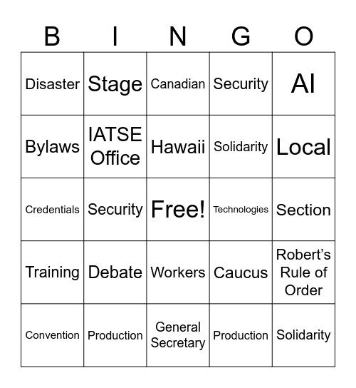 891 70th Quadrennial Convention Bingo Card