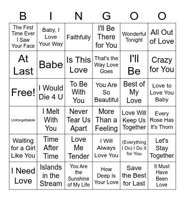 Steve's Music Bingo "Slow Jam Mixtape" Bingo Card