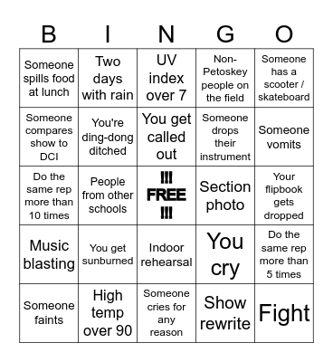 Band Camp Bingo Card