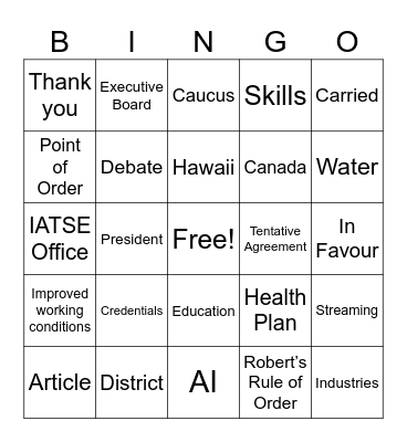 891 70th Quadrennial Convention Bingo Card