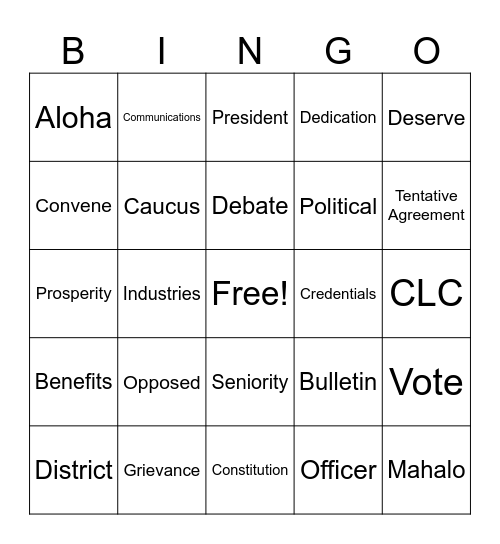 891 70th Quadrennial Convention Bingo Card