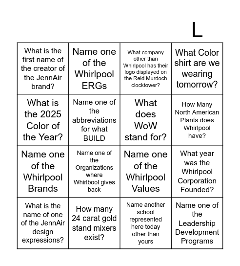 BUILD Bingo Card