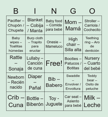 Baby Bingo Card