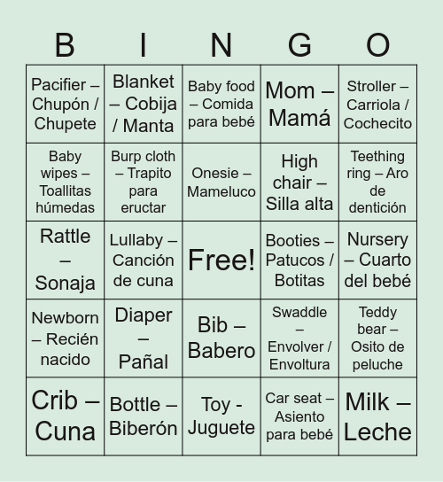 Baby Bingo Card