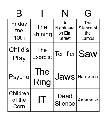 Kauhuleffa tunnarit Bingo Card