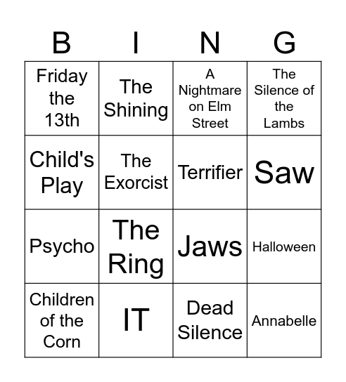 Kauhuleffa tunnarit Bingo Card