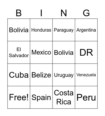 Hispanic Heritage Month Bingo Card
