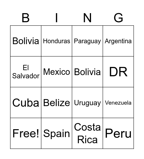 Hispanic Heritage Month Bingo Card